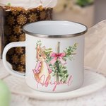 Personalised Cute Peter Rabbit Bow Cross 12oz Coloured Rim Stainless Steel Enamel Mug with Name Easter Back to School Birthday Gift for Kids