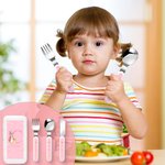 Personalized Cute Bunny Kid's Fork Spoon Knife 3 Pcs Cutlery Set with Case and Name  Back to School Easter Birthday Gift for Kids