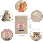 Personalisierter Fantasie Regenbogen Hasenkostüm Cartoon Figur Jute Zugbeutel mit Namen Süßigkeiten Geschenkbeutel Ostern Party Geschenk für Kinder