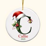 Personalizada de Navidad Santa Hat Bell Inicial Ornamento de cerámica redonda con el nombre del año del árbol de Navidad Decoración Fiesta de Regalo para la Familia Amigos