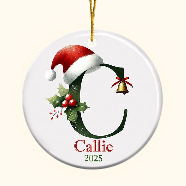 Personalizada de Navidad Santa Hat Bell Inicial Ornamento de cerámica redonda con el nombre del año del árbol de Navidad Decoración Fiesta de Regalo para la Familia Amigos