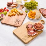 Personalised Engraved Initials Wood Bamboo Reversible Cheese Charcuterie Cutting Board with Grip Made in USA Housewarming Wedding Gift for Couple