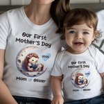 Personalized Mummy Baby Animals Moon Storytime 100% Cotton Baby Bodysuit Matching T-shirt with Name First Mother's Day Gift for Newborn New Mom