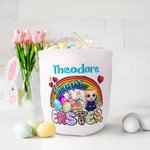 Personalized Easter Egg Rainbow Cartoon Character Canvas Basket with Name Easter Egg Hunts Party Favor Gift for Boys Girls