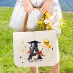 Personalisierte Graduation Cap Initial großen Canvas Tote Bag mit Namen und Jahr Reisen täglichen Gebrauch Graduierung Geschenk für Absolvent Freund
