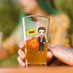 Vaso de Cerveza Personalizado Super Powers Caricatura 16oz con Nombre Día del Padre Cumpleaños Regalo para Papá Abuelo Amantes de la Cerveza