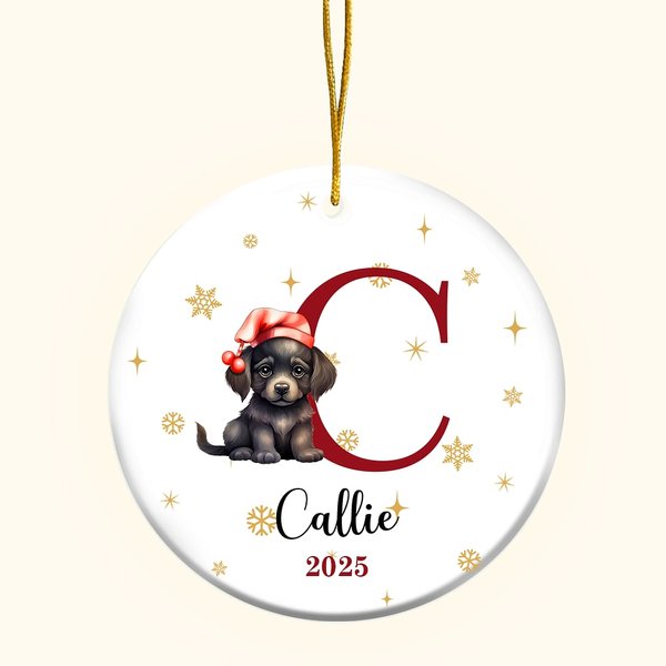 Personalized Cute Bear Dog Cat Santa Hat Animal Ceramic Christmas Ornament with Multicolor Initial and Name Holiday Tree Decor Gift for Kids Family