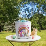 Personalized Easter Egg Rainbow Cartoon Character Canvas Basket with Name Easter Egg Hunts Party Favor Gift for Boys Girls