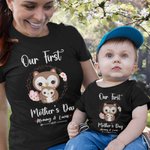 Personalisierte niedliche Eule Unsere erste Muttertag T-Shirt und Baby Onesie Mutter und Baby Matching Shirt mit Namen Geschenk für neue Mutter Baby