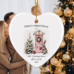 Couronne de houx personnalisée Cheminée Premier Noël Ornement en céramique avec nom, année et adresse Décoration de l'arbre de Noël Cadeau pour la famille et les enfants