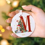 Personalised Cartoon Character with Christmas Tree Ceramic Ornament with Initial and Name Christmas Decor  Gift for Family Kids