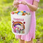 Personalized Easter Egg Rainbow Cartoon Character Canvas Basket with Name Easter Egg Hunts Party Favor Gift for Boys Girls