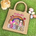 Personalisierte Osterei Regenbogen Cartoon Charakter wiederverwendbare Jute Tasche mit Namen Tote Bag Ostern Party Geschenk für Kinder
