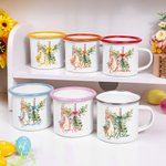 Personalised Cute Peter Rabbit Bow Cross 12oz Coloured Rim Stainless Steel Enamel Mug with Name Easter Back to School Birthday Gift for Kids