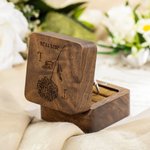 Personalized Wooden Engraved Birth Flower Ring Box with Double Slot and Name Wedding Engagement Proposal Gift for Couple