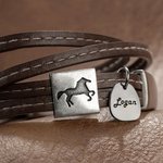 Personalized Western Horse-themed Double Wrap Leather Bracelet with Name Disc Equestrian Birthday Gift for Horse Lover Owner
