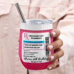 Henkilökohtainen vaaleanpunainen krapula Recovery Kit 12oz Wine Tumbler RX Pill Design Syntymäpäivä Bachelorette Party Favor tyttö nainen
