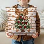 Personalized Glitter Bow Christmas Tree Throw Pillow Cover with Name and Text Home Decor Birthday Christmas Gift for Family Kids