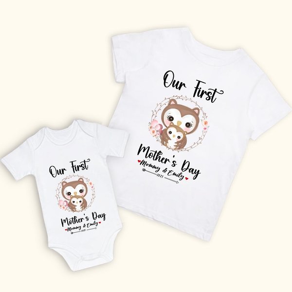 Cute Owl Mother's Day Shirt and Baby Onesie Set