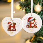 Personalised Sweets Cane Santa Holly Initial Ceramic Christmas Ornament with Name and Year Holiday Tree Decor Gift for Kids Family