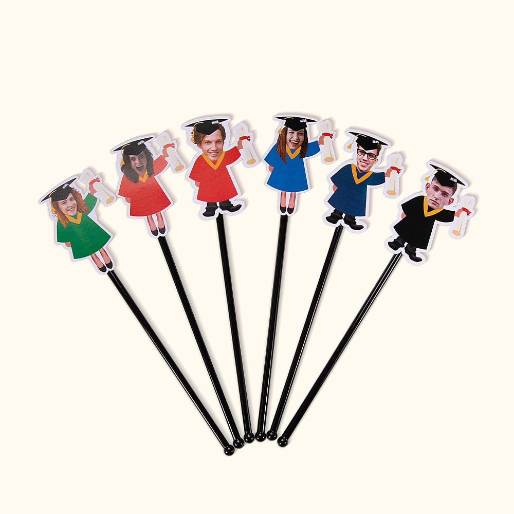 Lot de 15 Agitateurs de Boisson en Acrylique Personnalisés avec Photo de Visage Amusante Cadeau de Fin d'Études pour les Diplômés 2024
