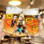 Vaso de Cerveza Personalizado Super Powers Caricatura 16oz con Nombre Día del Padre Cumpleaños Regalo para Papá Abuelo Amantes de la Cerveza