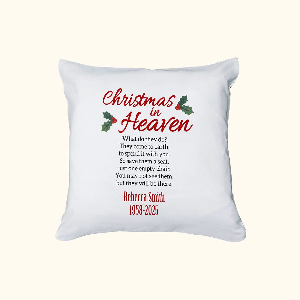Taie d'oreiller personnalisée Noël au paradis avec nom et année Sympathie Cadeaux de Noël pour la famille et les amis