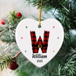 Ornement de Noël personnalisé en céramique avec initiale et nom Décoration d'arbre de Noël à suspendre pour la famille et les enfants