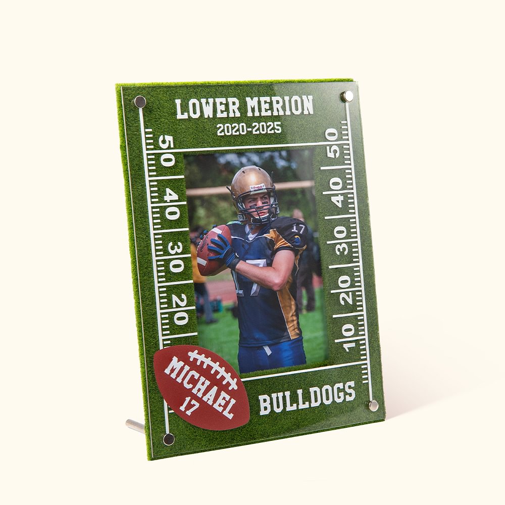 Cadre photo personnalisé pour joueur de football avec nom et texte Graduation Retired Gift for Football Player Graduate