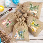 Personalized Cute Easter Bunny Cross Burlap Drawstring Gift Bag with Name Easter Hunting Party Gift for Boys Girls