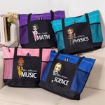 Personalisierte Lehrer Cartoon Charakter Name große Tragetasche mit Mesh-Tasche zurück zu Schule Anerkennung Geschenk für Lehrer
