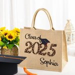 Personalized Class of 2025 Large Capacity Graduation Jute Tote Bag with Year and Name Gift for Graduates