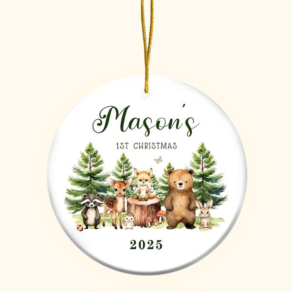 Personalisierte Baby's 1st Christmas Niedliche Waldtiere Fuchs Kaninchen Keramik Ornament Baumschmuck Weihnachtsgeschenk für Baby Jungen Mädchen
