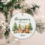 Personalisierte Baby's 1st Christmas Niedliche Waldtiere Fuchs Kaninchen Keramik Ornament Baumschmuck Weihnachtsgeschenk für Baby Jungen Mädchen