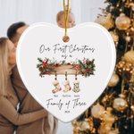 Personalised Our First Christmas Heart Ceramic Christmas Ornament with 1-6 Festival Stockings and Names Christmas Tree Decor Gift for Kids Family