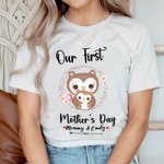 Personalisierte niedliche Eule Unsere erste Muttertag T-Shirt und Baby Onesie Mutter und Baby Matching Shirt mit Namen Geschenk für neue Mutter Baby