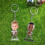 Personalisierte American Football Cartoon Charakter Gesicht Foto Acryl Schlüsselanhänger mit Namen Geburtstag Kindertag Geschenk für Kinder