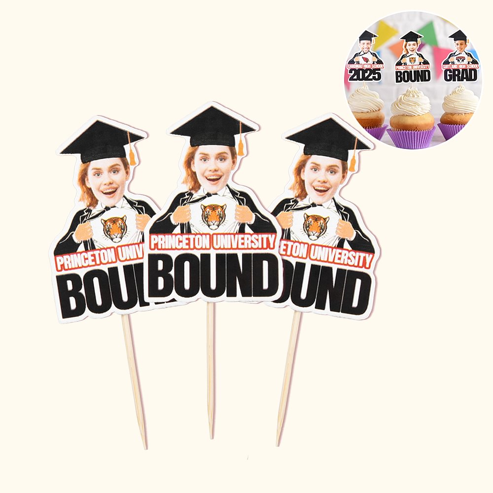 Lot de 12 Garnitures de Gâteau Personnalisé Photo de Visage pour Remise des Diplômes Cadeau Décoration de Fin d'Études pour Diplômés