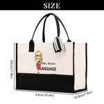 Bolsa de tela grande personalizada con nombre y tema Día del profesor Regalo de vuelta al cole para el profesor