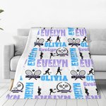 Personlig energisk tennisflicka silhuett mjuk pläd filt med flerfärgade namn heminredning födelsedagspresent för sport tennisälskare