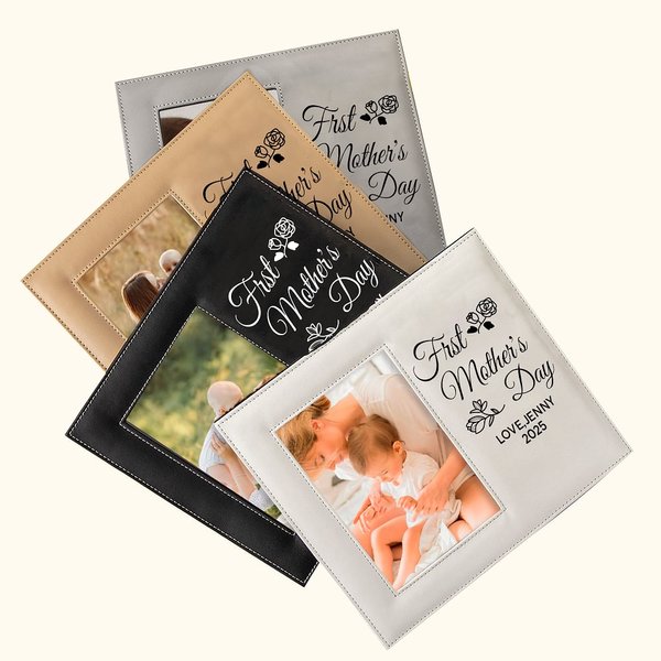 Personalisierte erste Muttertag Leder Fotorahmen mit Text und Folding Stand Memorial Keepsake Muttertag Geschenk für sie
