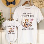 Personalized Mummy Baby Animals Moon Storytime 100% Cotton Baby Bodysuit Matching T-shirt with Name First Mother's Day Gift for Newborn New Mom