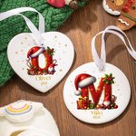 Personalised Sweets Cane Santa Holly Initial Ceramic Christmas Ornament with Name and Year Holiday Tree Decor Gift for Kids Family
