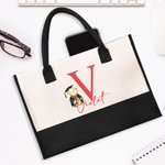 Personalized Classic Winnie the Pooh Large Canvas Tote Bag with Name and Initial Birthday Graduation Gift for Graduates