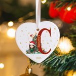 Personalised Cartoon Character with Christmas Tree Ceramic Ornament with Initial and Name Christmas Decor  Gift for Family Kids