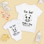 T-shirt 100% coton et Onesie bébé assortis avec motif de panda Cadeau de fête des mères pour nouveau-né et nouvelle maman