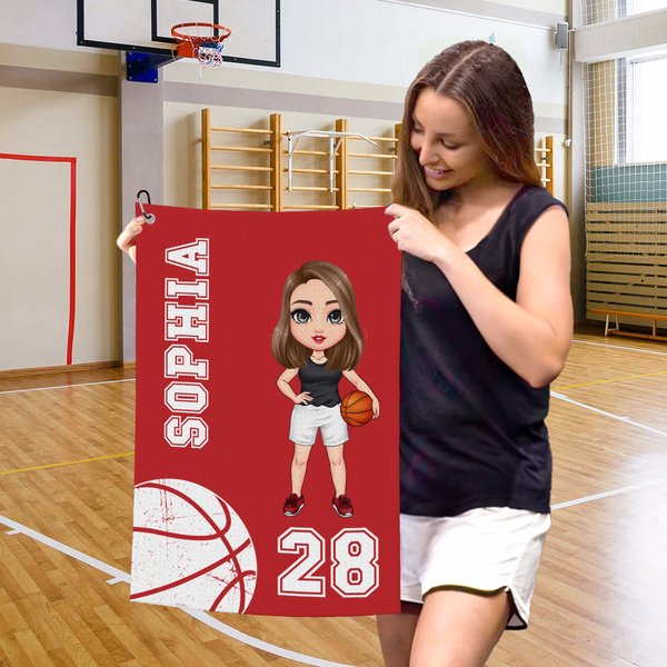 Personalised Basketball Football Cartoon Soft Quick Dry Waffle Towel with Name and Hanging Clip Sports Accessories Birthday Gift for Sports Lovers