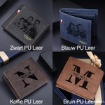 Gepersonaliseerde Foto PU Leren Heren Bifold Portemonnee met Gegraveerde Tekst en Meerdere Kaartsleuven Vaderdag Jubileum Cadeau voor Hem