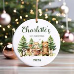 Personalisierte Baby's 1st Christmas Niedliche Waldtiere Fuchs Kaninchen Keramik Ornament Baumschmuck Weihnachtsgeschenk für Baby Jungen Mädchen