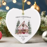 Couronne de houx personnalisée Cheminée Premier Noël Ornement en céramique avec nom, année et adresse Décoration de l'arbre de Noël Cadeau pour la famille et les enfants